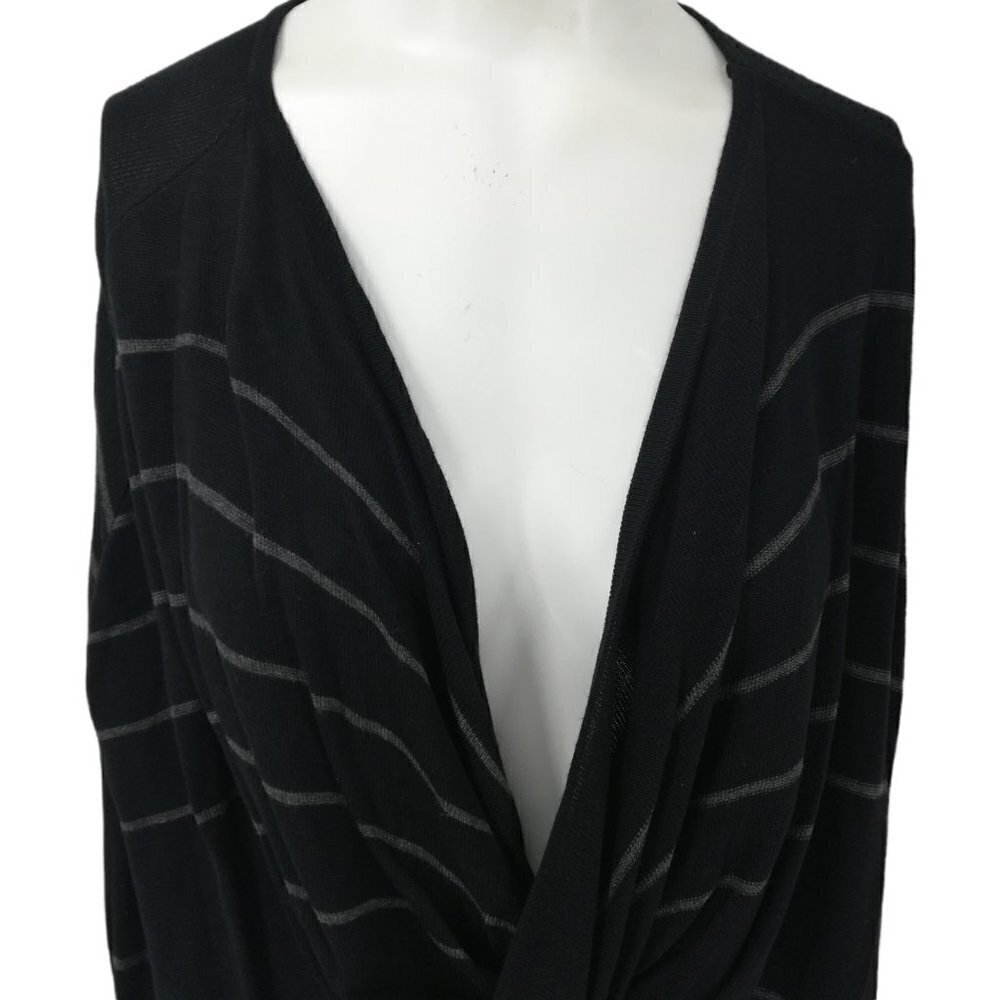 Coco and Carmen Twist Front Striped Sweater Size S/M Black Gray Long Sleeve - Picture 2 of 12